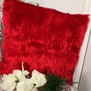 Red faux fur pillow 18X18 New